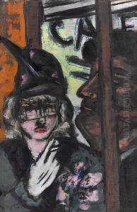 Klein cafe, draaideur by Max Beckmann