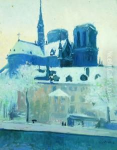 Vista de l'absis de Notre Dame de Paris, sota la neu Vista de l'absis de Notre Dame de Paris, sota la neu