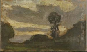 Isolated tree on the Gein with streaked sky by Piet Mondrian