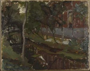 Curved canal with farm building at right