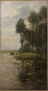 Windmill near tall trees