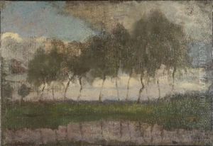 Bend in the Gein with row of eleven poplars IV by Piet Mondrian