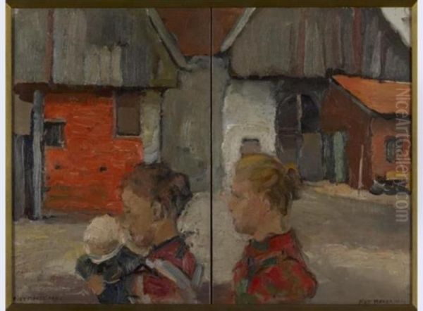 Vrouwen met kind voor boerderij - view 1