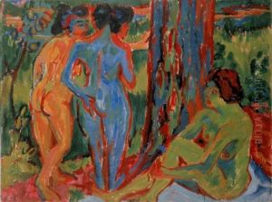Drei Akte im Walde by Ernst Ludwig Kirchner