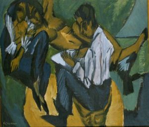 Artist Sketching with Two Women; Artists by Ernst Ludwig Kirchner