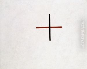Suprematisch kruis (klein kruis in zwart over rood op wit)