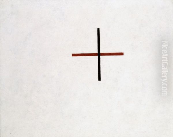Suprematist Cross (Small Cross in Black over Red on White) - view 1
