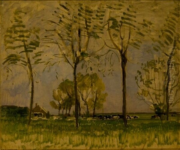 Farm Setting, Four Tall Trees in the Foreground I - view 1
