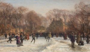 Schaatsenrijders op de vijver bij het Huis Ten Bosch Schaatsenrijders op de vijver bij het Huis Ten Bosch