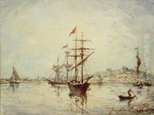 Haven van Honfleur bij laag water by Johan Jongkind