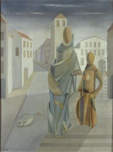 Twee staande figuren met vis by Cris Agterberg