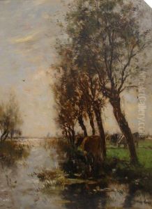 Landschap met sloot en vee by Willem Maris