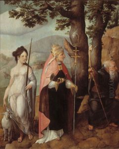 Triptych with The Entry of Christ into Jerusalem, saints and on the outside of the wings, patrons of the Van Lokhorst family by Jan Van Scorel