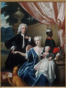 Portrait of the van Friesheim family, met een bediende by Philip van Dijk