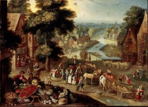 Village view with vegetable market by Jan Brughel