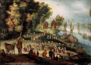 River view with fish market by Jan Brughel