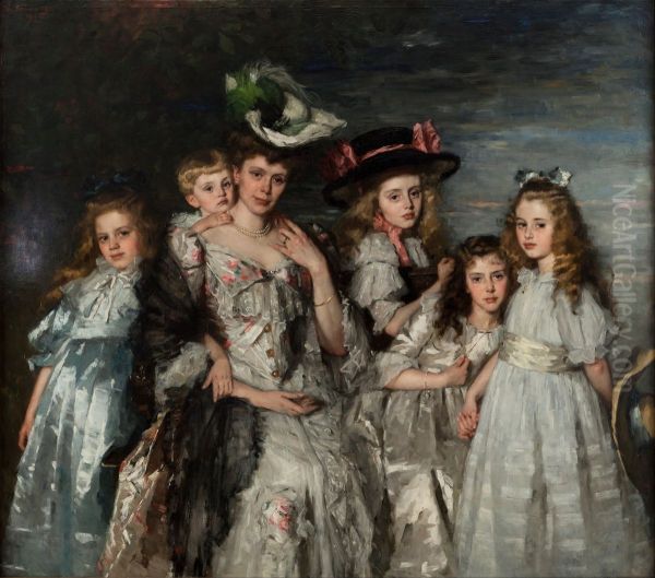 Portrait of Mrs. A.G.M. van Ogtrop-Hanlo (1871-1944) and her five children - view 1