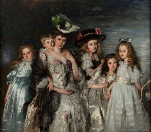 Portrait of Mrs. A.G.M. van Ogtrop-Hanlo (1871-1944) and her five children by Therese Schwartze