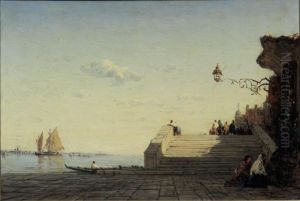 Een kade in Venetie by Felix Ziem