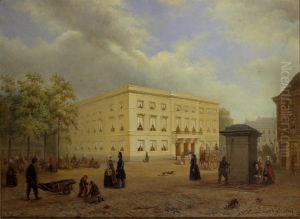 Gezicht op het gebouw van Kunsten en Wetenschappen te Utrecht by Adrianus Wilhelmus Nieuwenhuysen