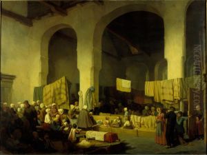 De Geertruidakerk te Utrecht ingericht als noodverblijf voor de inwoners van Veenendaal tijdens de watersnood van 1855