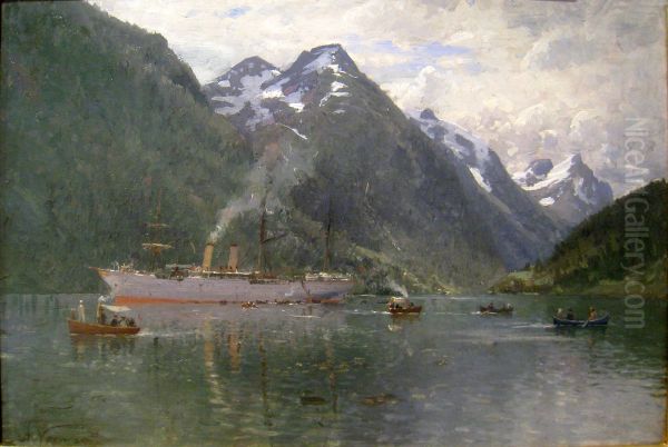 Vestlandsfjord med turistskip - view 1