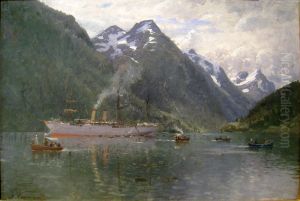 Vestlandsfjord med turistskip by Adelsteen Normann