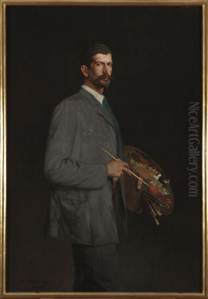 Self-portrait with palette - view 1