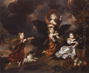 Group portrait of four unknown children representing mythological figures