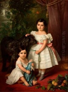 Portrait of Maria Roza Kronenberg and Roza Maria Karolina Kronenberg with a dog Portrait of Maria Roza Kronenberg and Roza Maria Karolina Kronenberg with a dog