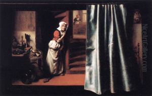 Eavesdropper with a Scolding WomanDeutsch:Lauscherin mit schimpfender Frau by Nicolaes Maes