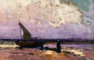 Sea and a sail boat by Wladyslaw Wankie