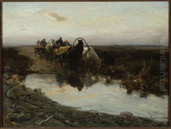 Peasant carts in front of a puddle - view 1