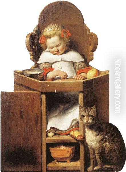 Boy Sleeping in a High Chair - view 1