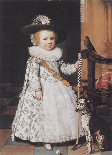 Portrait of a Boy with a Golf Club and a Dog - view 1