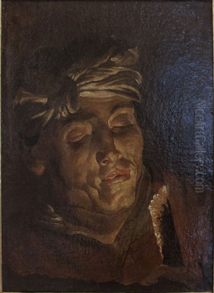 Man Blowing on an Ember - view 1