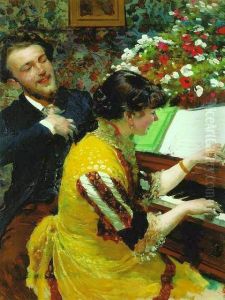 "I have seen once" - scene by the piano by Leon Wyczolkowski