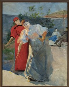 Playing croquet by Leon Wyczolkowski