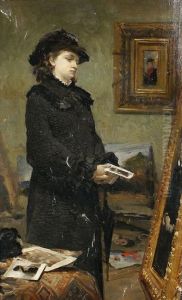 Portret mlodej kobiety w pracowni malarza by Leon Wyczolkowski