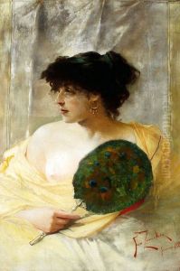Portrait of a woman with a folded fan by Franciszek Zmurko