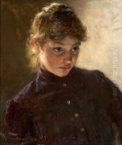 Portrait of a young girl. by Nikolai Dmitriyevich Kuznetsov