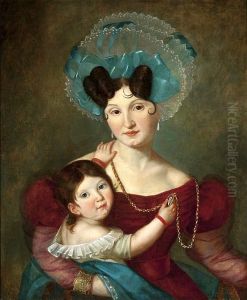 Portrait of Maria Anna Rawicz (1807-1887) with her son Jas (1832-1863) by Jan Damel