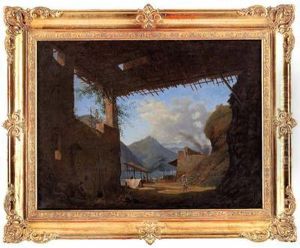 Uberdachte Ruine An Einem Felsvorsprung Mit Blick Auf Einen Oberitalienischen See Mit Figurenstaffage by Franz Ludwig Catel
