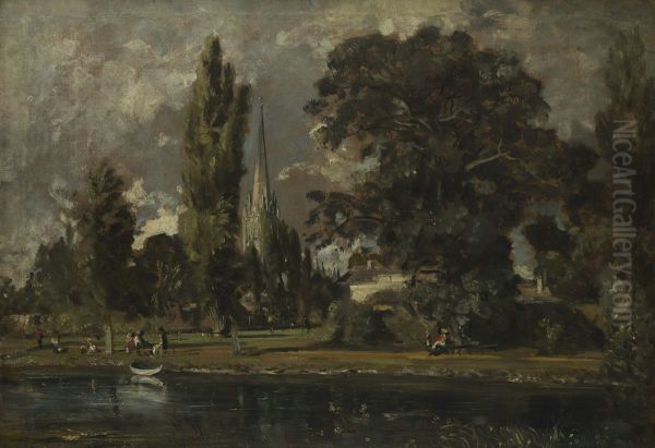 Salisbury Cathedral and Leadenhall from the River Avon - view 1
