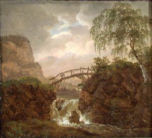 Nordic Landscape with a Wooden Bridge by Johan Wilhelm Ludwig Dahl