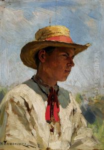 Study of a young boy in a straw hat