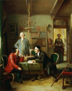 LessingundLavaterzu Gast beiMoses Mendelssohn. by Moritz Daniel Oppenheim
