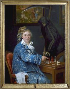 Portrait of Dr. C. playing chess with Death