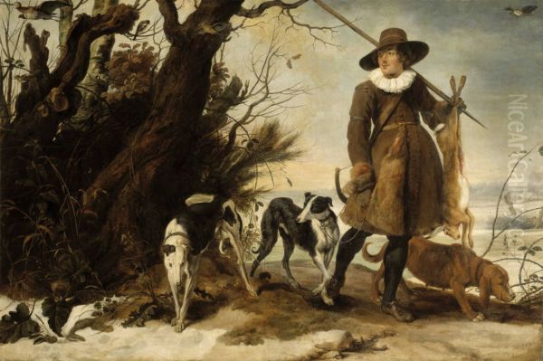 Hunter in a Winter Landscape with Dogs - view 1