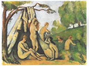 Bathers in front of a tend by Paul Cezanne